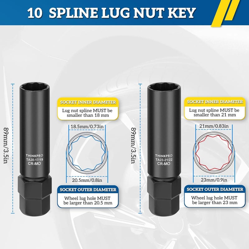 Thinkpro 10 spline lug nut key,Compatible with Bimecc 10-Spline Lug Nuts and Lug Bolts,10 point wheel lock socket for Easy Removal of Aftermarket Locking Lug Nuts(2 piece pack) - Image 4